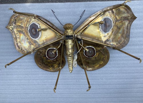 20th century - 1970? Illuminating Butterfly Coffee Table DLG Brown Agates / Duval Brasseur