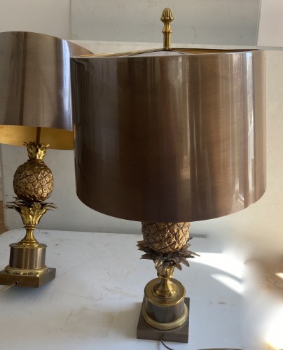 1950/70 Charles - Pair Of Bronze Pineapple Lamps, Brass Lampshade - 50