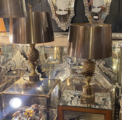 Années 50-60 - Charles - Paire de lampes à l’ananas en Bronze et Laiton