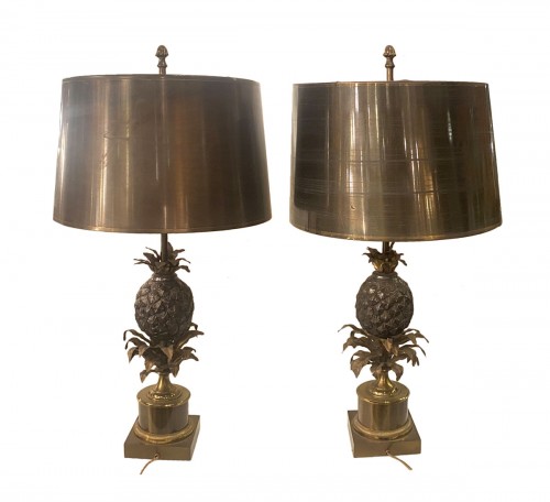 Charles&Fils - 950/70 Pair Of Pineapple Lamps Or Similar, Brass Shade
