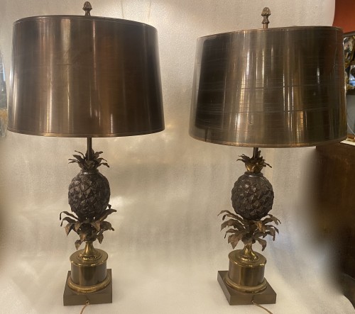 Charles&amp;Fils - 950/70 Pair Of Pineapple Lamps Or Similar, Brass Shade - 