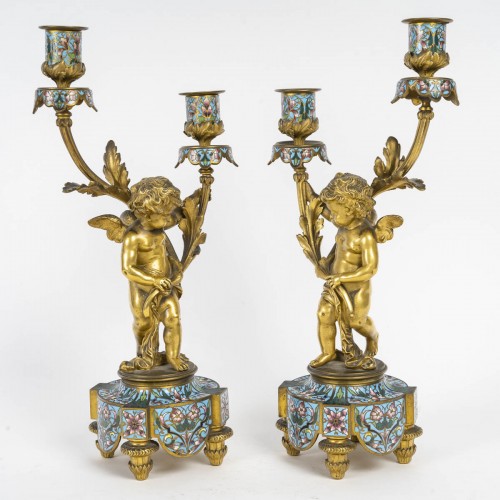 Napoléon III - Garniture de cheminée en émail cloisonné du Milieu du XIXe siècle, circa 1860