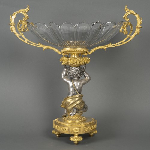 Antiquités - Henri Picard (1840-1890) Centerpiece in gilded bronze and cut crystal