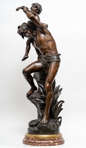 Gaston Veuvenot Leroux (1854- 1942) La Traversée du ruisseau - Sculpture Style Art nouveau