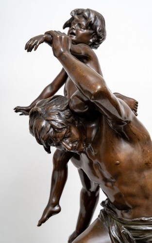 Sculpture Sculpture en Bronze - Gaston Veuvenot Leroux (1854- 1942) La Traversée du ruisseau