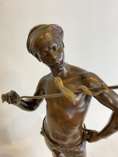 Adolphe Jean Lavergne (1863-1928), The Snake Charmer - Sculpture Style Art nouveau