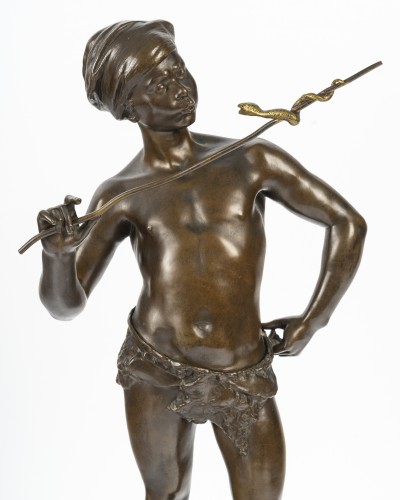 Adolphe Jean LAVERGNE (1863-1928), Le charmeur de serpent - Sculpture Style Art nouveau