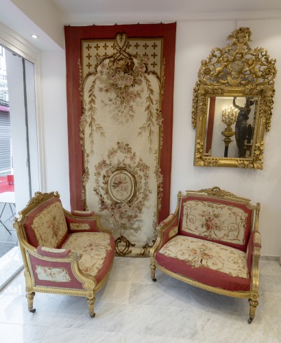 Napoléon III - Salon complet de 8 pièces et 4 tentures murales, tapisserie d’Aubusson, circa 1870
