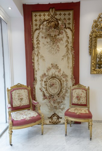 Antiquités - Salon complet de 8 pièces et 4 tentures murales, tapisserie d’Aubusson, circa 1870