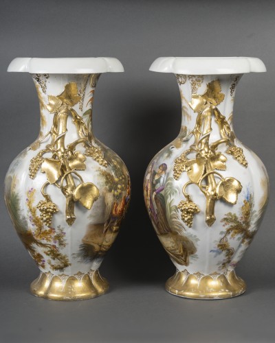 Antiquités - Pair Of Vases, Limoges Circa 1860