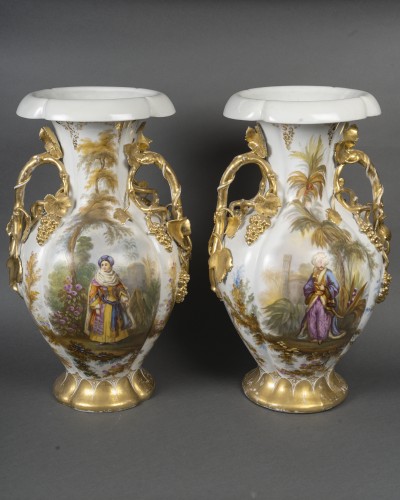 Antiquités - Pair Of Vases, Limoges Circa 1860
