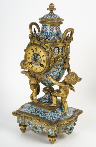 cloisonné enamel three-piece clock garniture, Circa 1860 - Horology Style Napoléon III