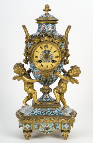 19th century - cloisonné enamel three-piece clock garniture, Circa 1860