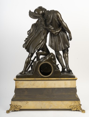 Antiquités - Monumental Restoration Period Clock Depicting Achilles And Patroclus, Circa