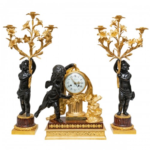 A French Napoleon III Fireplace Set Clock And Candelabra