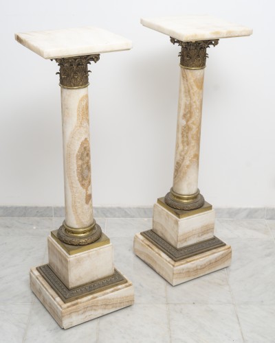 Objet de décoration Colonne Piédestal - Paire de colonnes en onyx du Maroc et bronze doré, Circa 1870