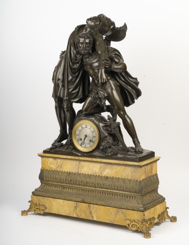 Monumental Clock Depicting Achilles And Patroclus, Circa 1830 - Restauration - Charles X