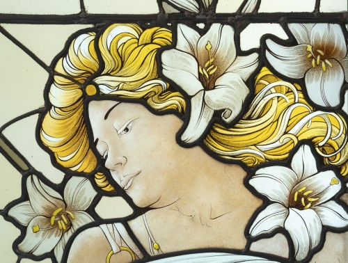 Art Nouveau Stained Glass Window, Woman With Lilies - Architectural & Garden Style Art nouveau