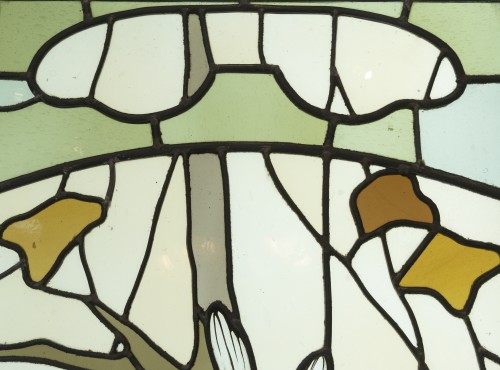 20th century - Art Nouveau Stained Glass Window, Woman With Lilies