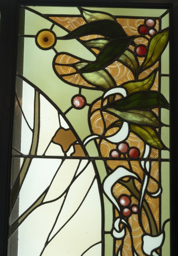 Antiquités - Art Nouveau Stained Glass Window, Woman With Lilies