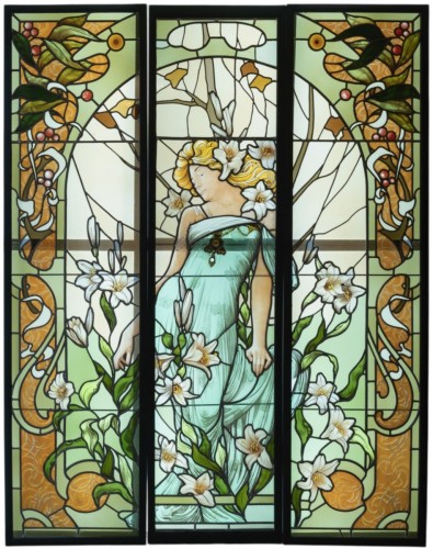 Vitrail Art Nouveau, Femme aux Lys