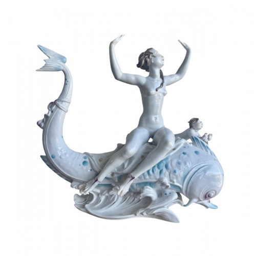 Volkstedt By Emil Paul Börner Porcelain Group Of Nude Galatea On A Dolphin