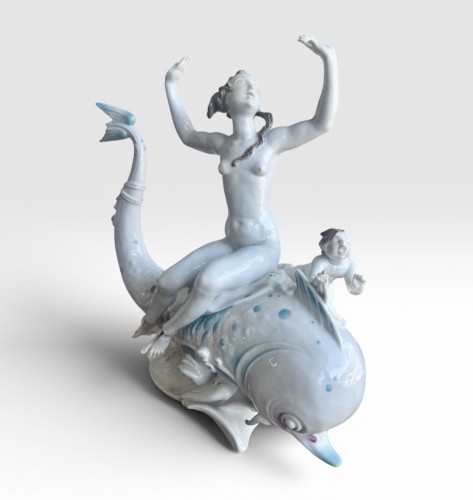 Volkstedt par Emil Paul Börner groupe en porcelaine de représentant Galatée nue sur - Céramiques, Porcelaines Style Art Déco