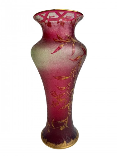 Glass & Crystal  - Baccarat - Ouraline  Crystal Vase With Raspberry Decoration