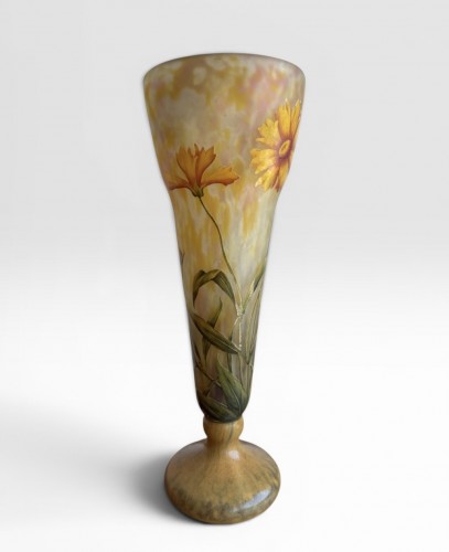 Daum Nancy - Engraved and enameled vase with coreopsis - Glass & Crystal Style Art nouveau