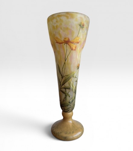 Daum Nancy - Engraved and enameled vase with coreopsis - 