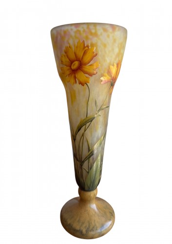 Daum Nancy - Engraved and enameled vase with coreopsis - Art nouveau