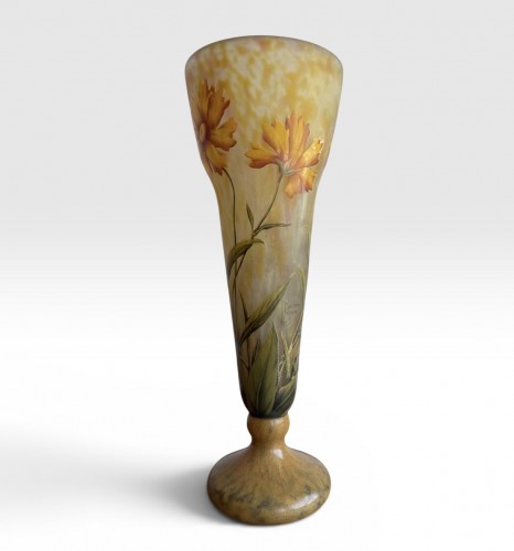 Art nouveau - Daum Nancy - Engraved and enameled vase with coreopsis