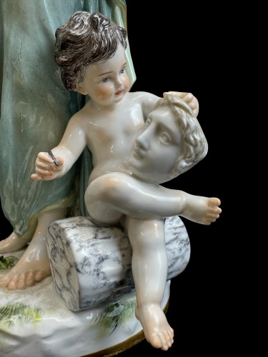 Antiquités - Allégorie de la Peinture, groupe en porcelaine de Meissen 20e siècle