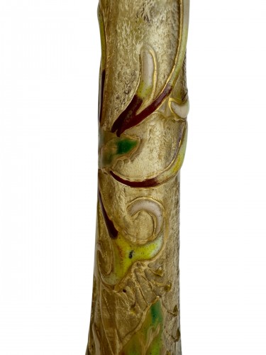 Antiquités - Émile Gallé - Vase à décor émaillé de Chèvrefeuilles