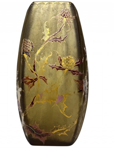Émile Gallé (1846-1904), vase à décor émaillé de chardons - Verrerie, Cristallerie Style Art nouveau