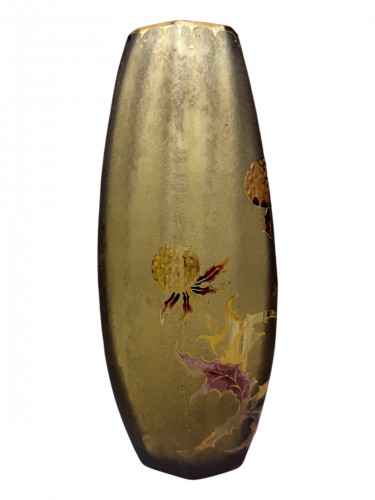 Verrerie, Cristallerie  - Émile Gallé (1846-1904), vase à décor émaillé de chardons
