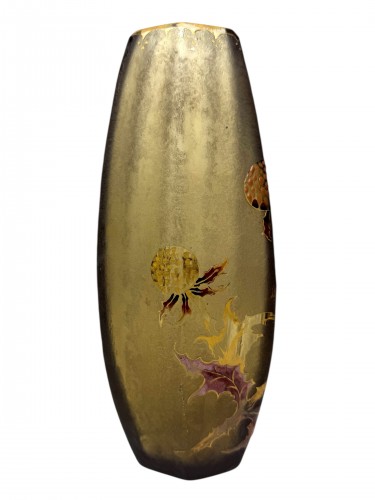 Art nouveau - Émile Gallé (1846-1904), vase à décor émaillé de chardons