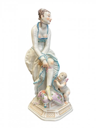 Dame avec Cupidon - Groupe en porcelaine de Meissen 20e siècle, modèle de Paul Scheurich