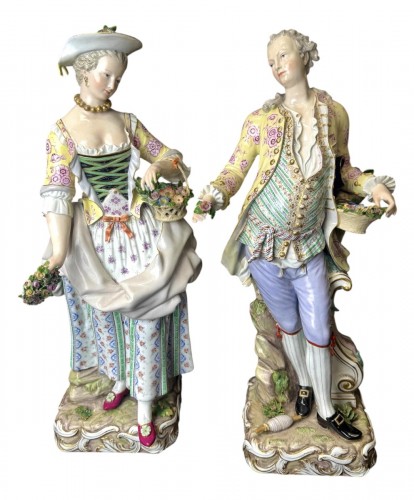 Grand modèle de figures en porcelaine de Meissen représentent un couple de jardiniers