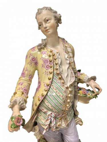 XIXe siècle - Couple de jardiniers - Grand modèle de figures en porcelaine de Meissen