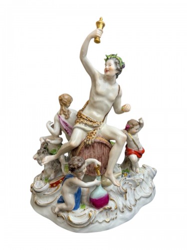 Bacchus sur un tonneau - Groupe en porcelaine de Meissen 19e siècle