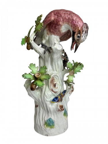 Céramiques, Porcelaines  - Meissen - Groupe en porcelaine geai avec un lucane cerf-volant
