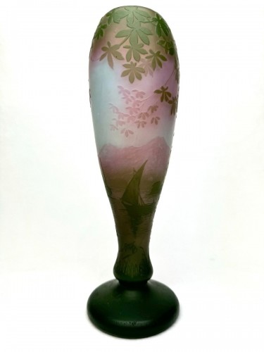 Camille Trutie de Varreux  (1872-1942) - Vase With Lake Decor  - Glass & Crystal Style Art nouveau