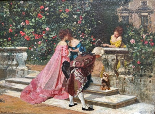 École française du 19e siècle, Nobles Dans Le Jardim - AG Antiquités