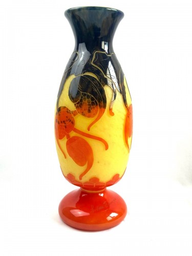 Antiquités - Le Verre Français Schneider- Grand Vase Houblon