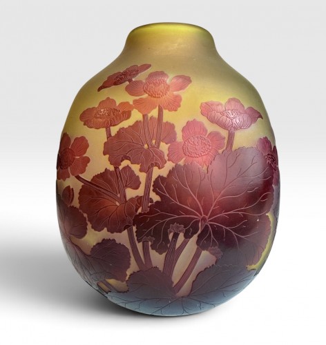 Glass & Crystal  - Gallé, Vase Decorated With Marsh Marigold Flowers