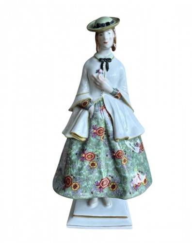 Richard Lang, Meissen Porcelain Figurine: "Woman Pinning A Rose"