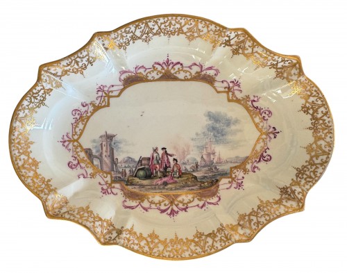 Porcelain & Faience  - Meissen plate decorated with a harbor scene, attributed to Christian F. Her
