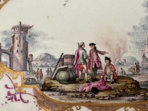 18th century - Meissen plate decorated with a harbor scene, attributed to Christian F. Her