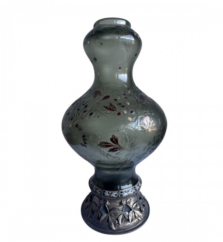 Désiré Christian - Vase à la frise fleurie Verrerie d'Art de Lorraine Burgun, Schvere